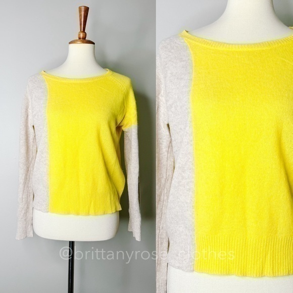 Sea Sweaters - SEA CASHMERE Yellow and Oatmeal Color-block Cashmere Sweater